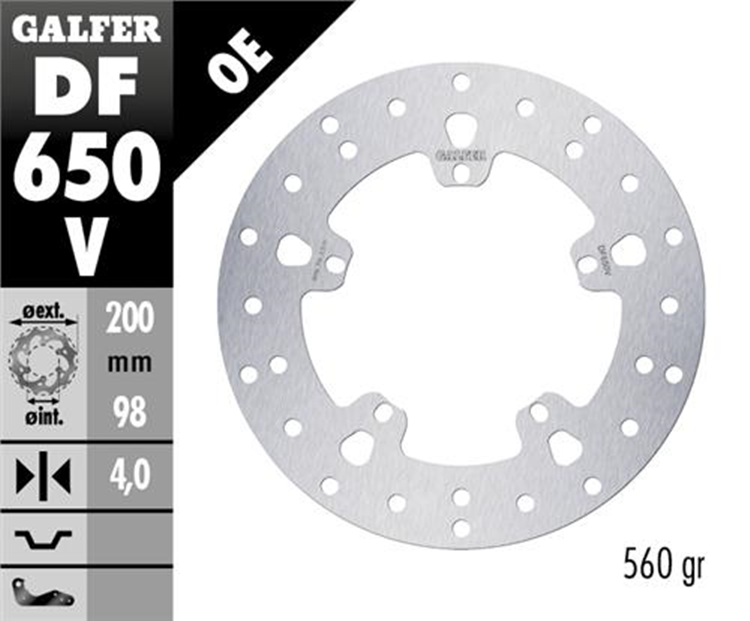 DISCO FRENO MOTO GALFER PIAGGIO 200X98 4 MM 5T ( NG 130)